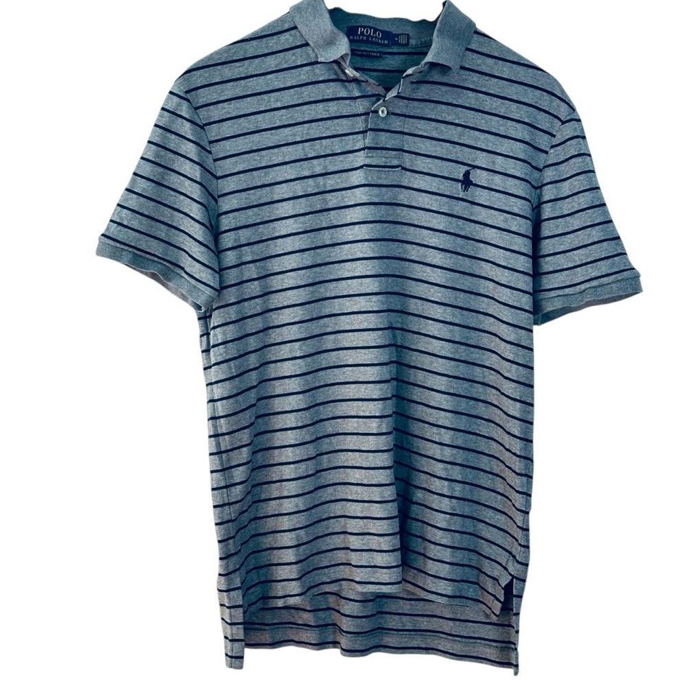 Polo Ralph Lauren Men's Shirt Size M Gray Pima Soft Touch Stretch Striped Polo